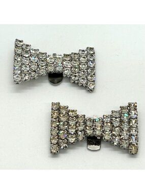 Vintage Art Deco Style Shoe Clips Rhinestone Bows Bridal Accessory Formal